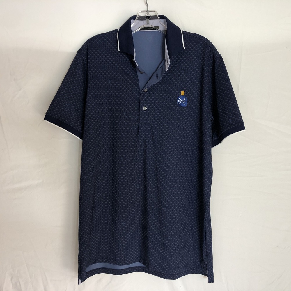 Greyson Polo Shirt Mens Medium Blue Geometric Print Golf Performance Stretch